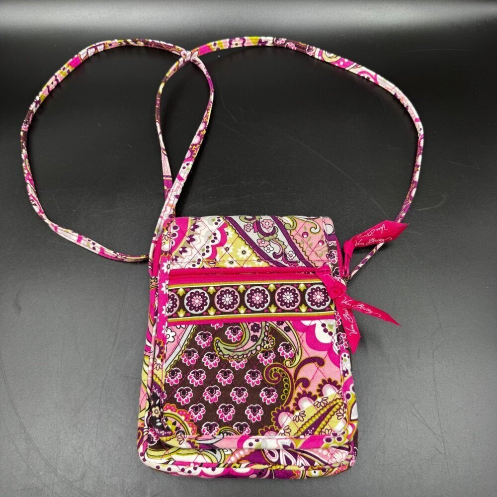 Vera Bradley Quilted Crossbody Shoulder Bag Pink Floral Paisley Zip Pocket
